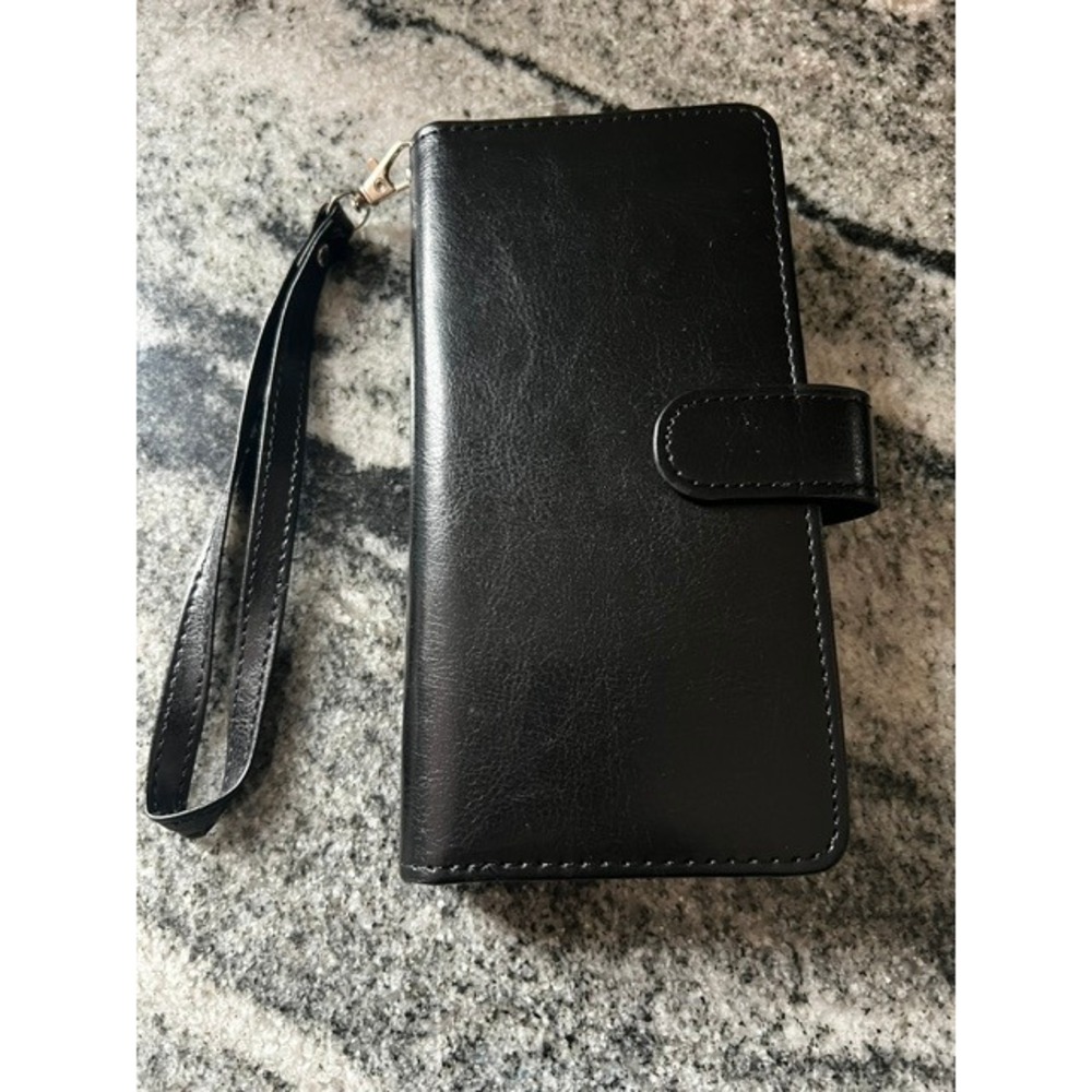 Unbranded Wallet Phone Case Unisex OS Black Faux Leather Wristlet Folio